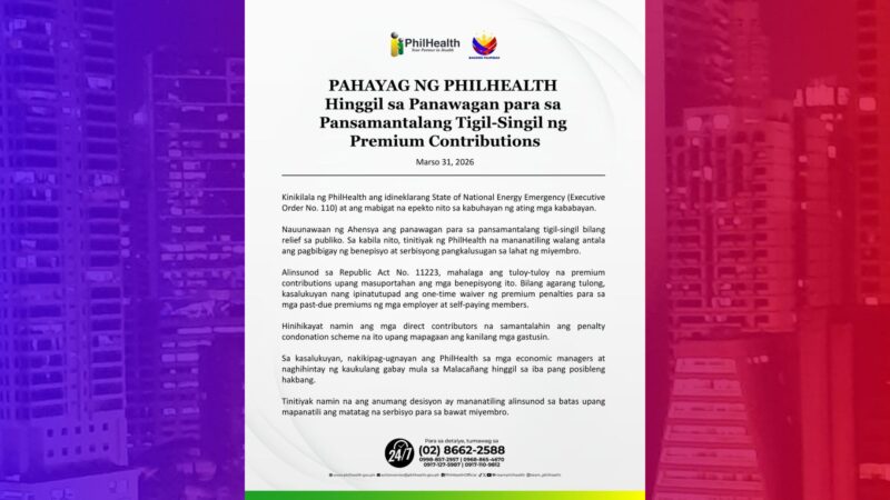 PhilHealth sinagot ang panawagang ihinto ang paniningil sa contributions