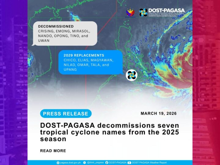 7 pangalan ng bagyo hindi na gagamitin ng PAGASA