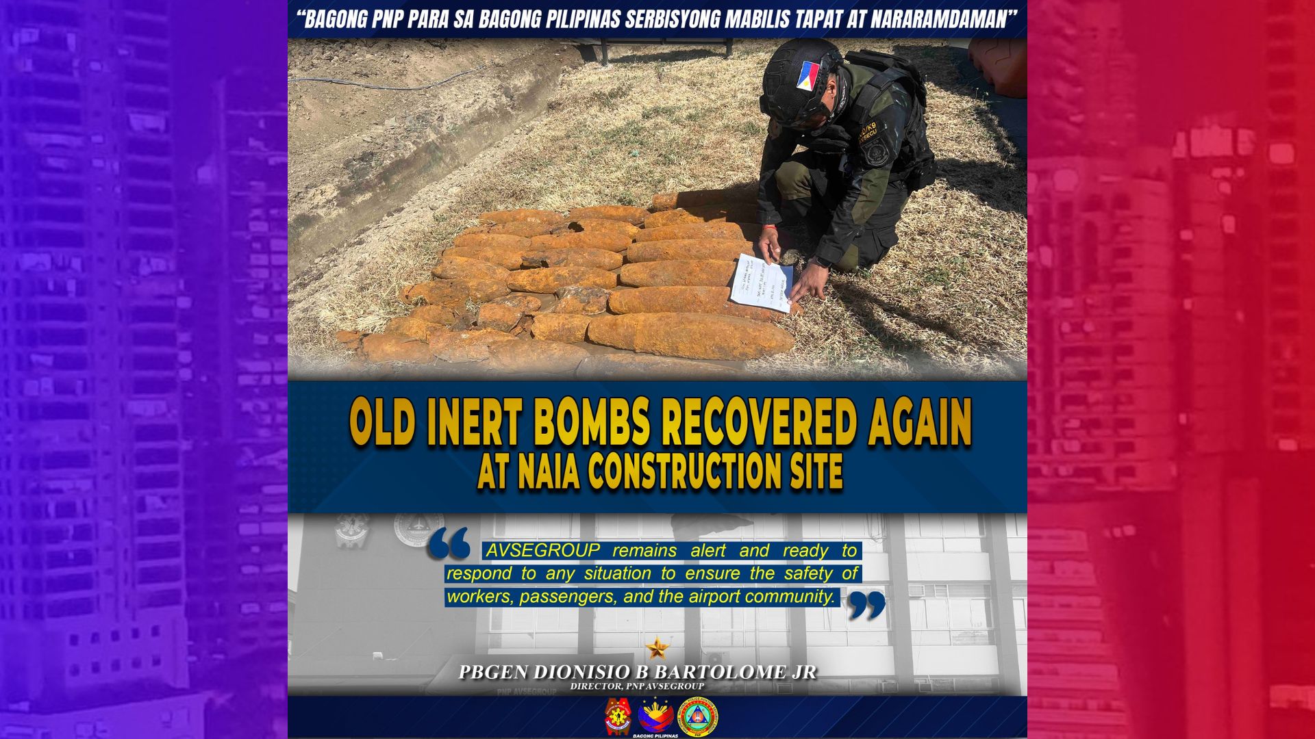 28 piraso ng vintage bombs nahukay sa Construction Site sa NAIA