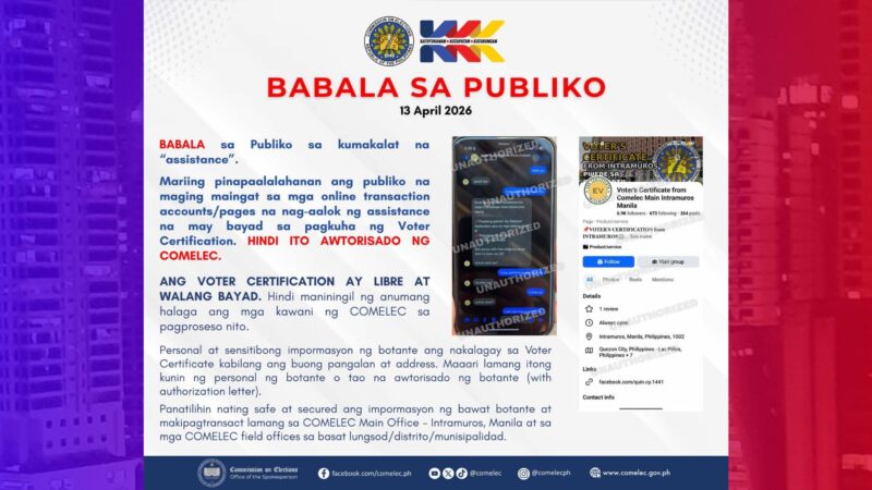 Comelec nagbabala sa mga alok na tulong sa pagkuha ng voter certification