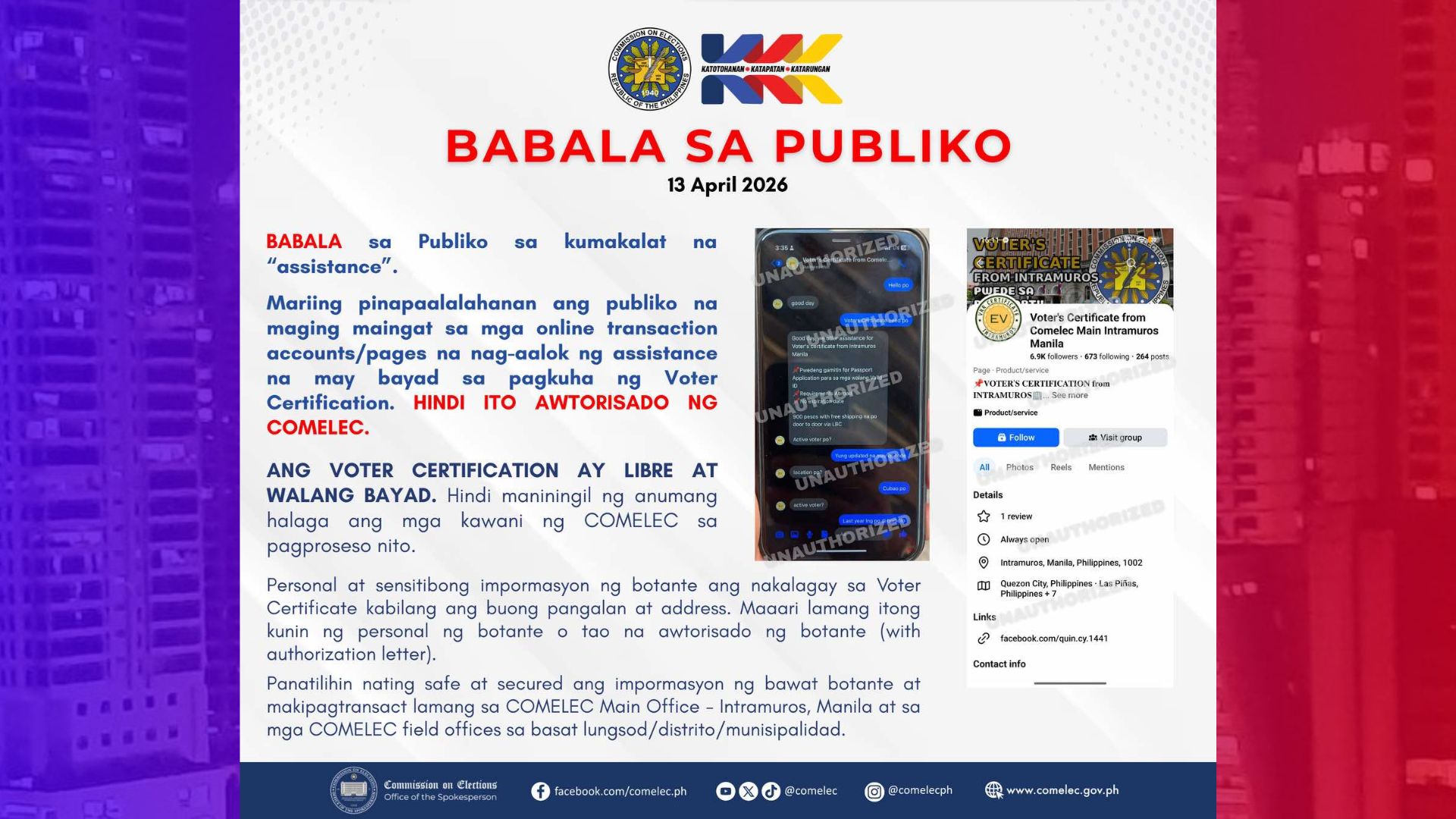 Comelec nagbabala sa mga alok na tulong sa pagkuha ng voter certification