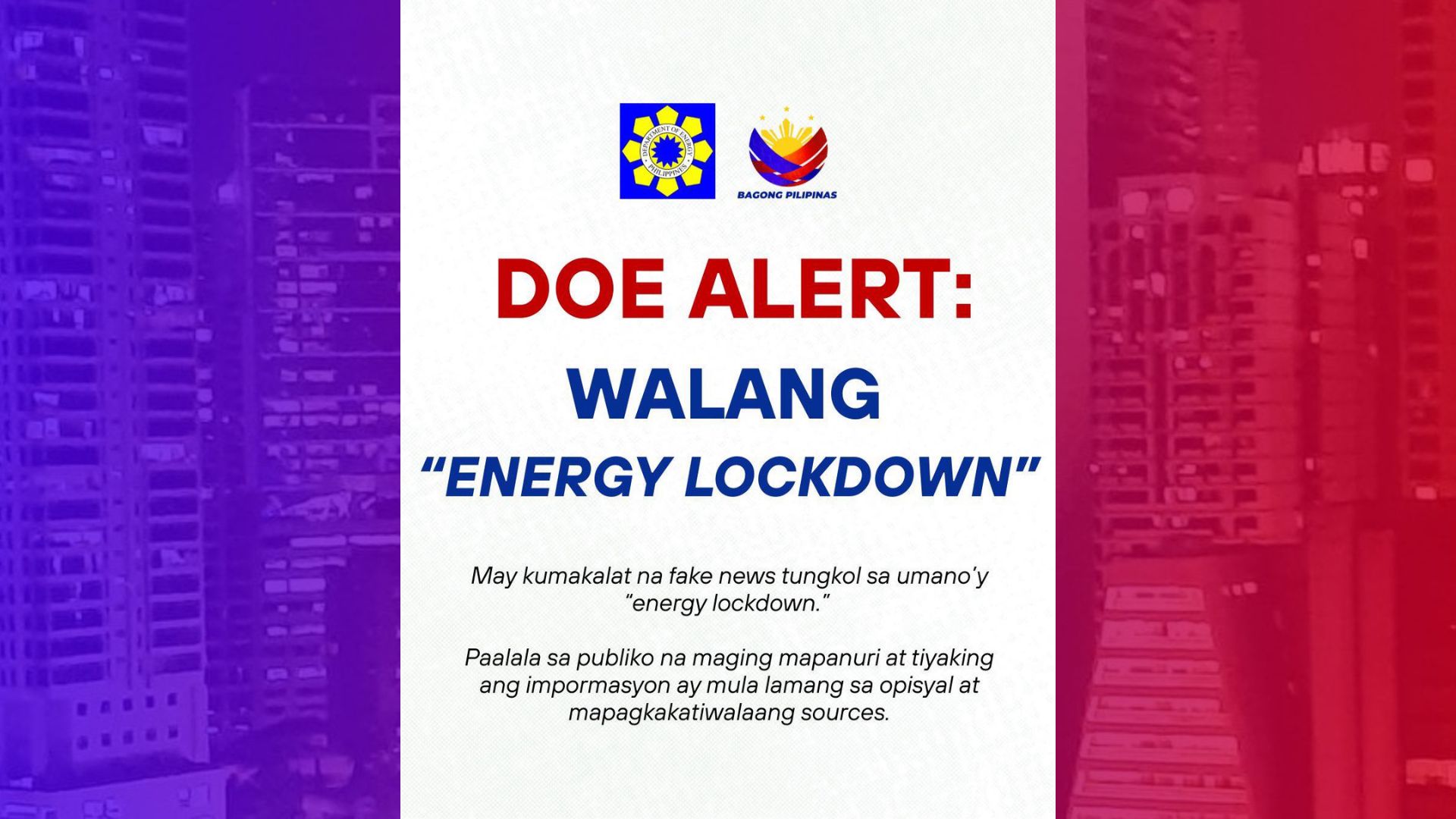 Walang energy lockdown ayon sa DOE