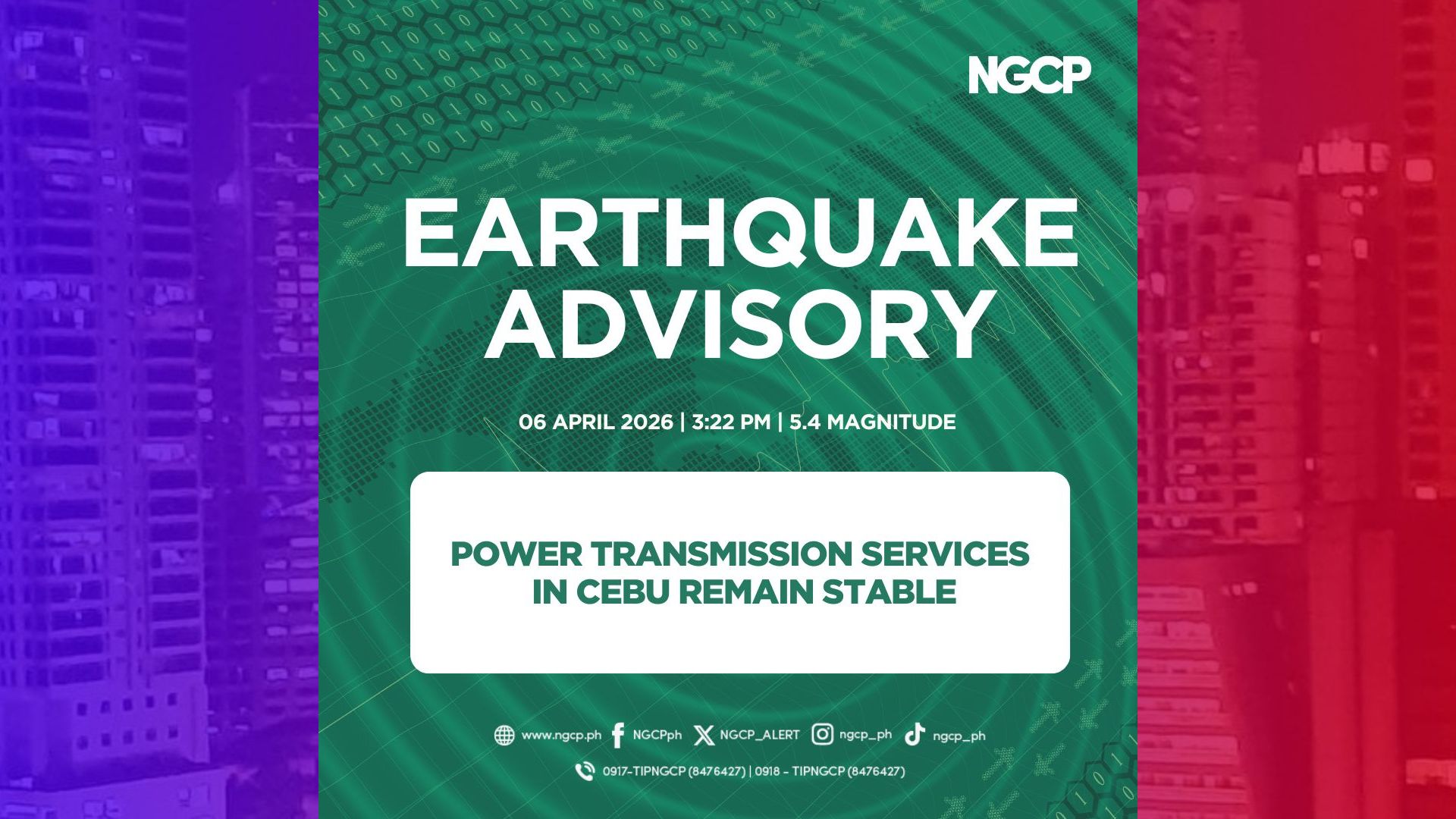 Malakas na lindol sa Visayas hindi nagdulot ng brownout – NGCP