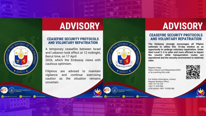 Mga Pinoy sa Lebanon hinimok na i-avail ang repatriation program