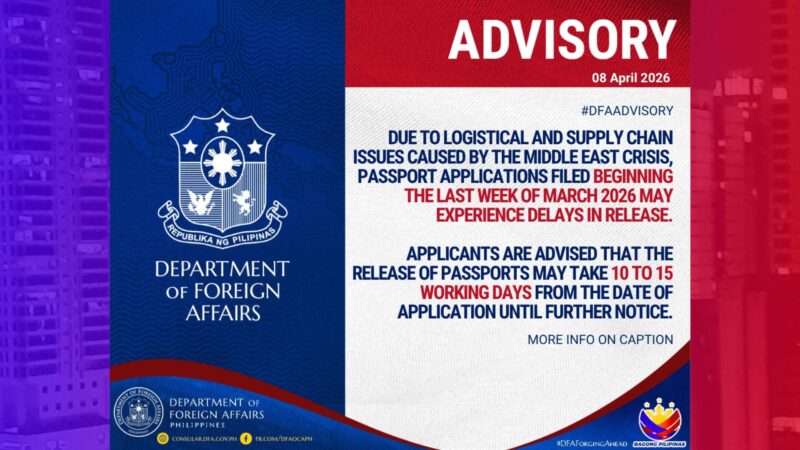 Passport releasing may delay dahil sa krisis sa Middle East