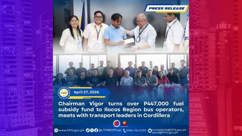 P447K Fuel Subsidy sa Bus Operators sa Ilocos naibigay na ng LTFRB