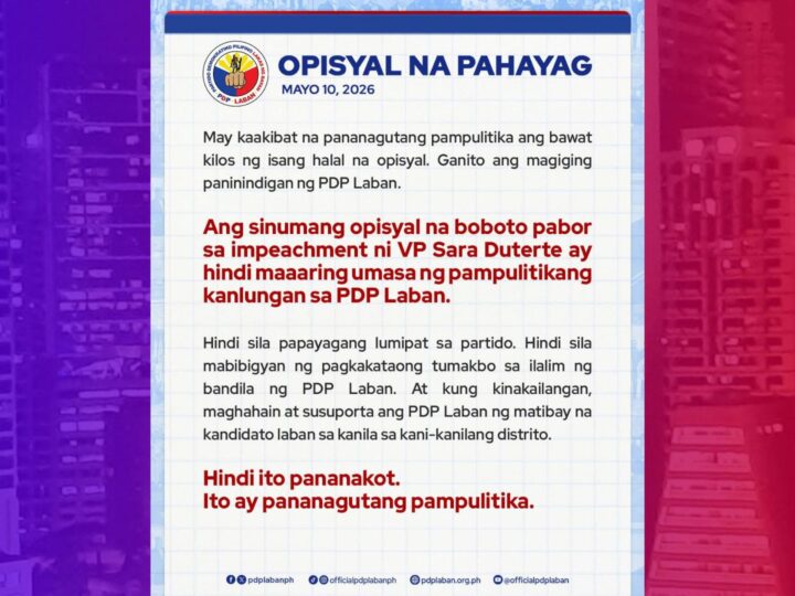 Mga pulitikong papabor sa impeachment vs VP Sara iba-blacklist ng PDP LABAN