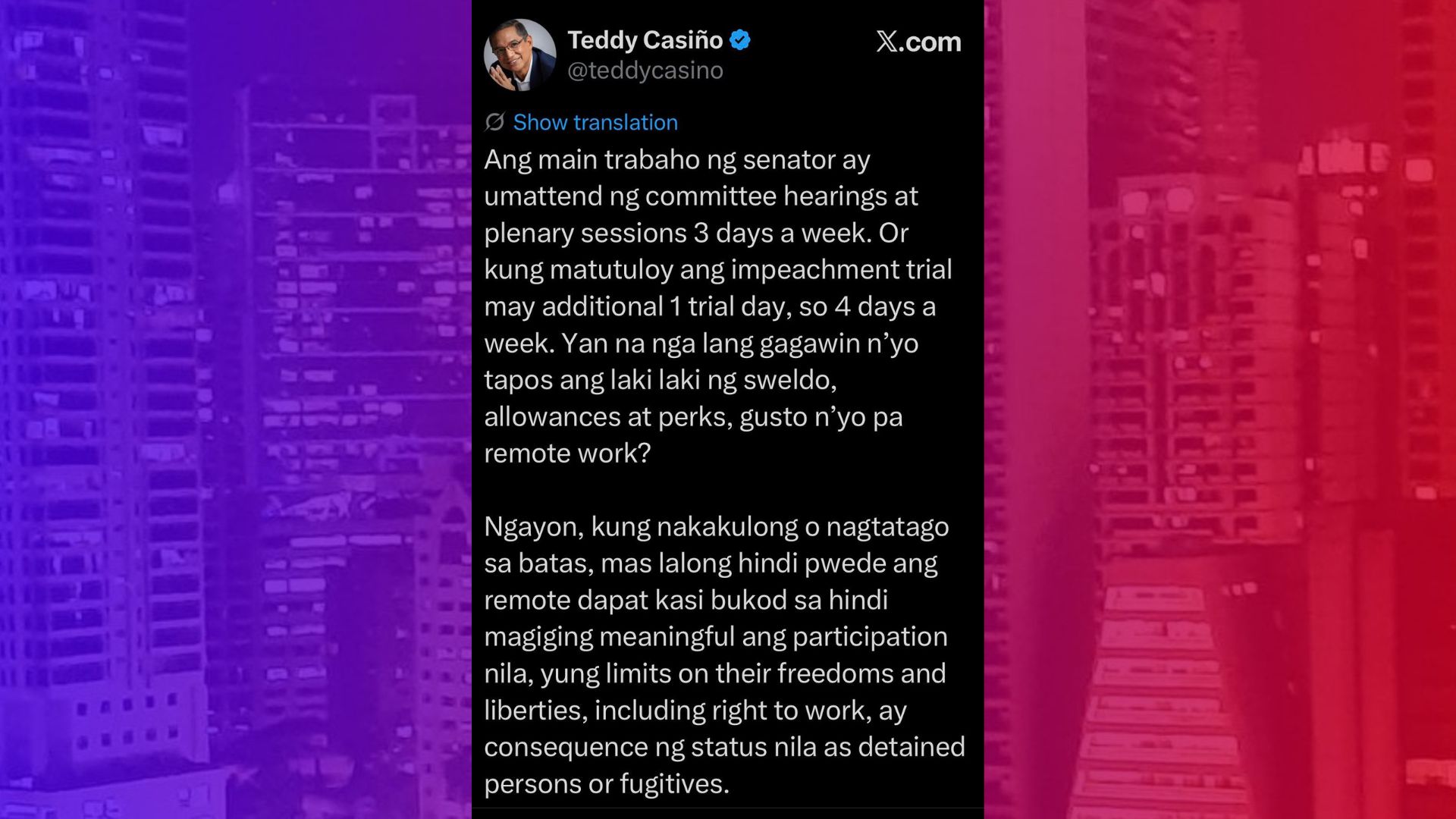 Sweldo, allowances ng mga senador masyadong malaki para payagan silang mag-WFH
