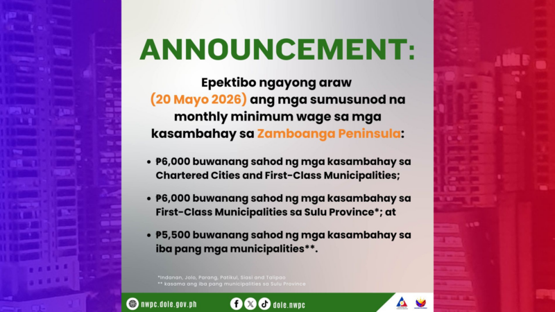 Taas-sahod sa mga kasambahay sa Zamboanga epektibo na