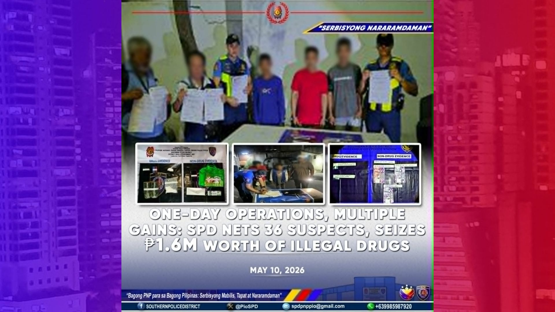 36 suspek naaresto ng SPD, higit ₱1.6M na halaga ng ilegal na droga nakumpiska