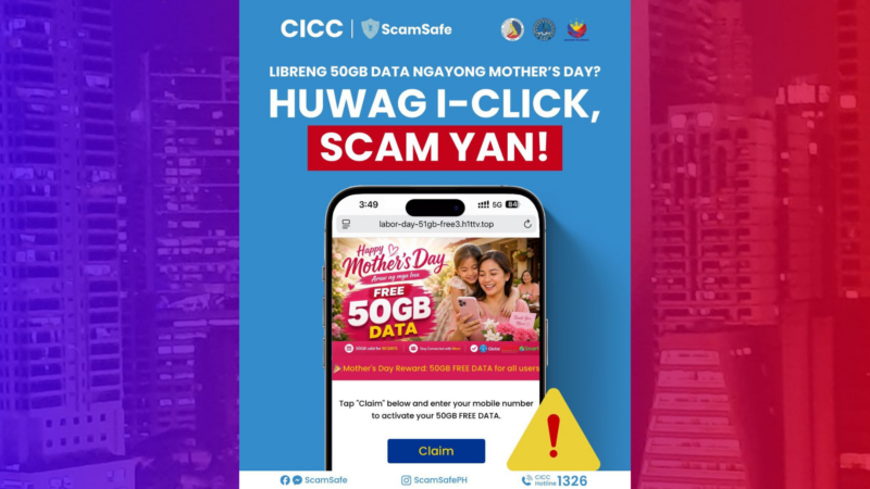 CICC pinag-iingat ang publiko sa pekeng link na nag-aalok ng Mother’s Day Gift