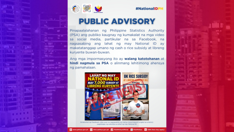 P7K subsidy at libreng kuryente sa mga may National ID, fake news ayon sa PSA