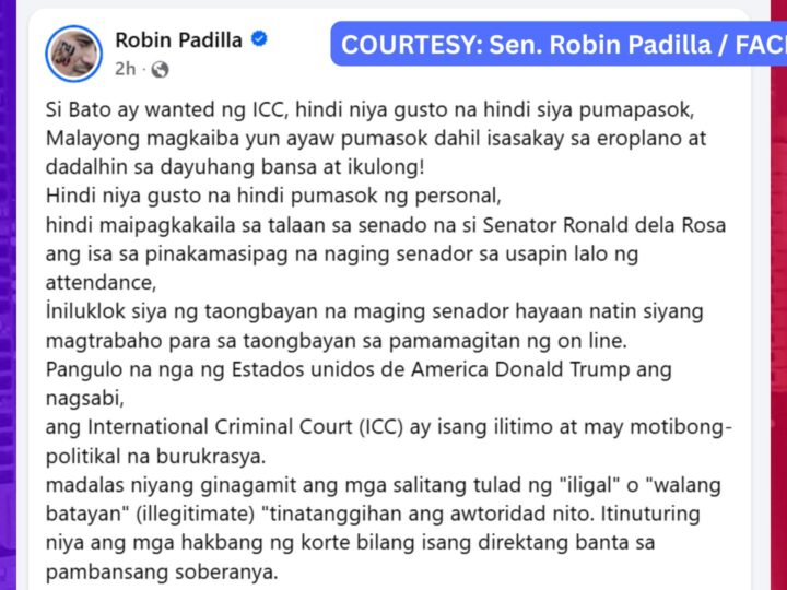Remote work para kay Sen. Bato pinangatwiranan ni Sen. Robin Padilla