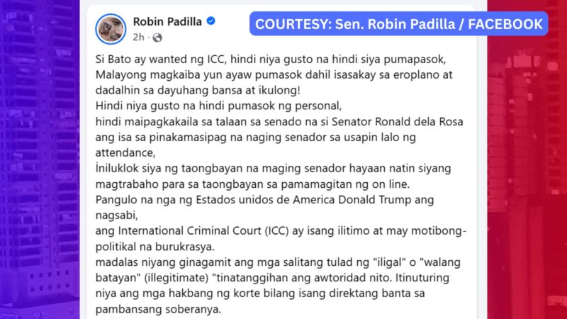 Remote work para kay Sen. Bato pinangatwiranan ni Sen. Robin Padilla