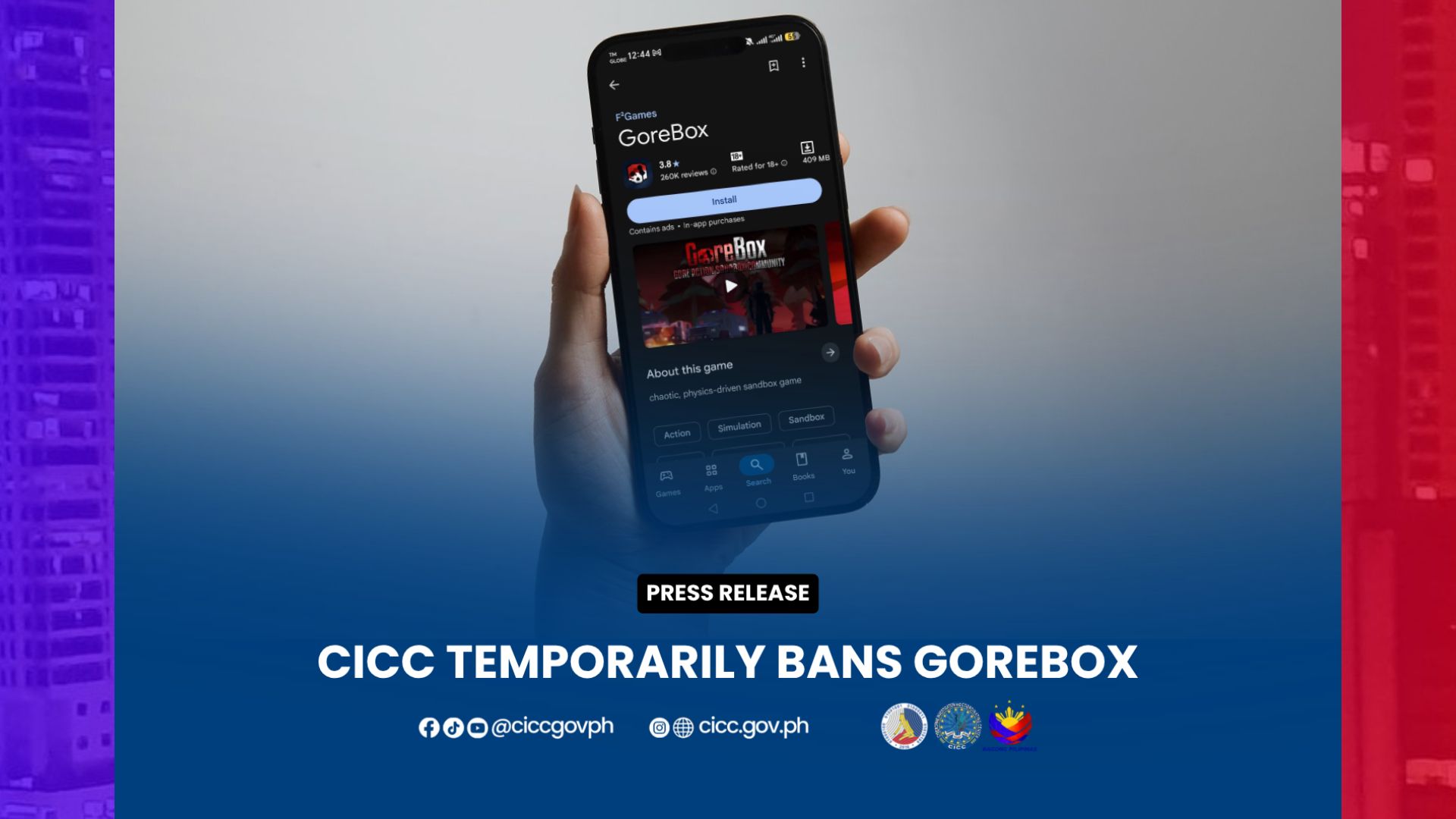 Online gaming app na GoreBox pinatawan ng ban ng CICC kasunod na shooting incident sa Tacloban