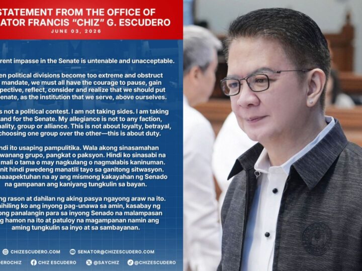 Paglitaw niya sa sesyon hindi usapin ng loyalty o betrayal – Sen. Chiz
