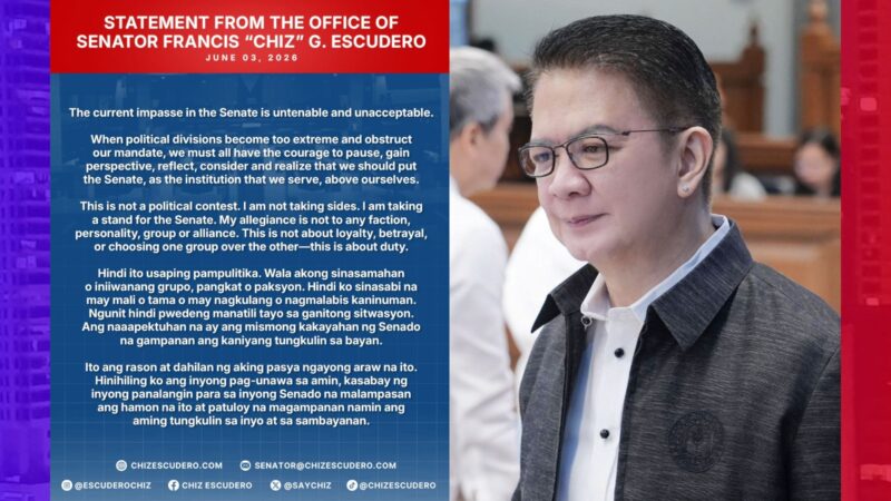 Paglitaw niya sa sesyon hindi usapin ng loyalty o betrayal – Sen. Chiz