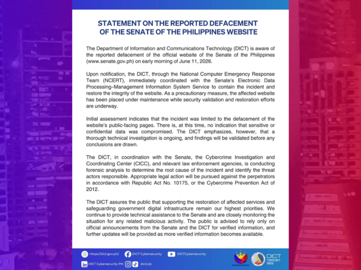 Walang nakompromisong impormasyon sa pag-atake sa Senate website – DICT