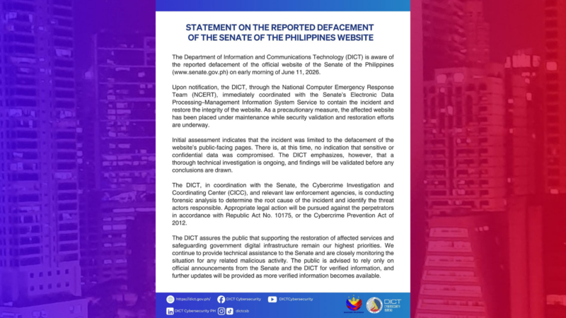 Walang nakompromisong impormasyon sa pag-atake sa Senate website – DICT