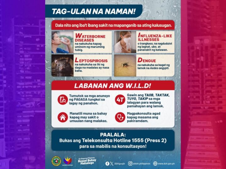 DOH nagpaalala sa publiko sa mga usong sakit kapag tag-ulan