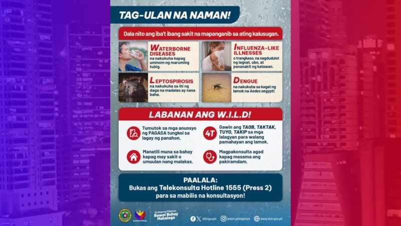 DOH nagpaalala sa publiko sa mga usong sakit kapag tag-ulan