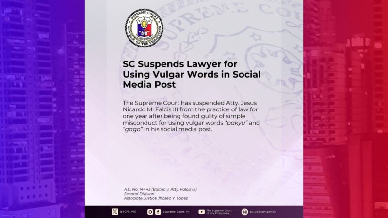 Atty. Jesus Falcis sinuspinde ng Korte Suprema dahil sa bulgar na tweet noong 2018