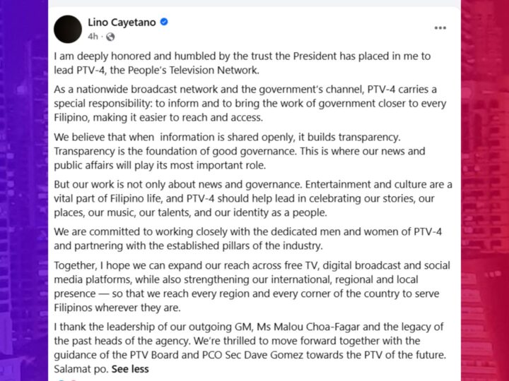 Transparency, good governance bitbit ni Lino Cayetano sa pagsisimula ng trabaho sa PTV-4