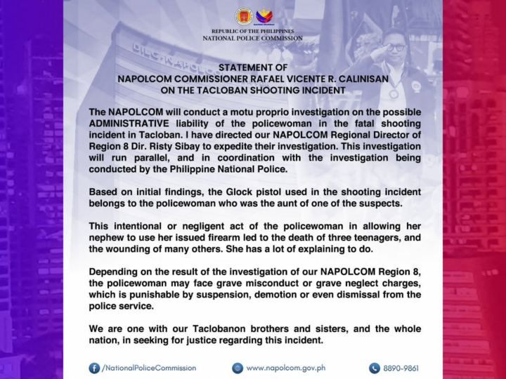 Pulis na may-ari ng baril na ginamit sa shooting incident sa Tacloban iimbestigahan ng NAPOLCOM