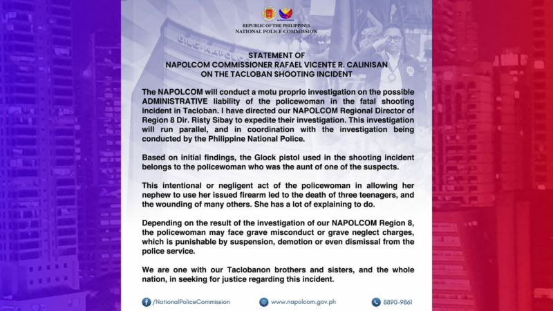 Pulis na may-ari ng baril na ginamit sa shooting incident sa Tacloban iimbestigahan ng NAPOLCOM