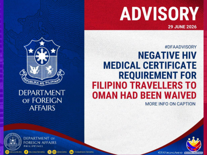 Negative HIV result hindi na kailangan para sa mga Pinoy na bibiyahe sa Oman