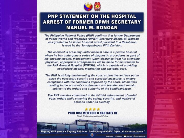 Dating DPWH Sec. Bonoan ibabalik sa PNP Hospital