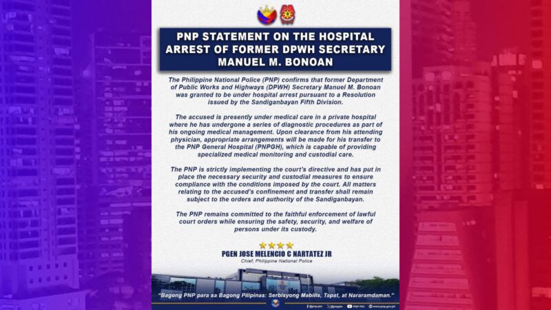 Dating DPWH Sec. Bonoan ibabalik sa PNP Hospital