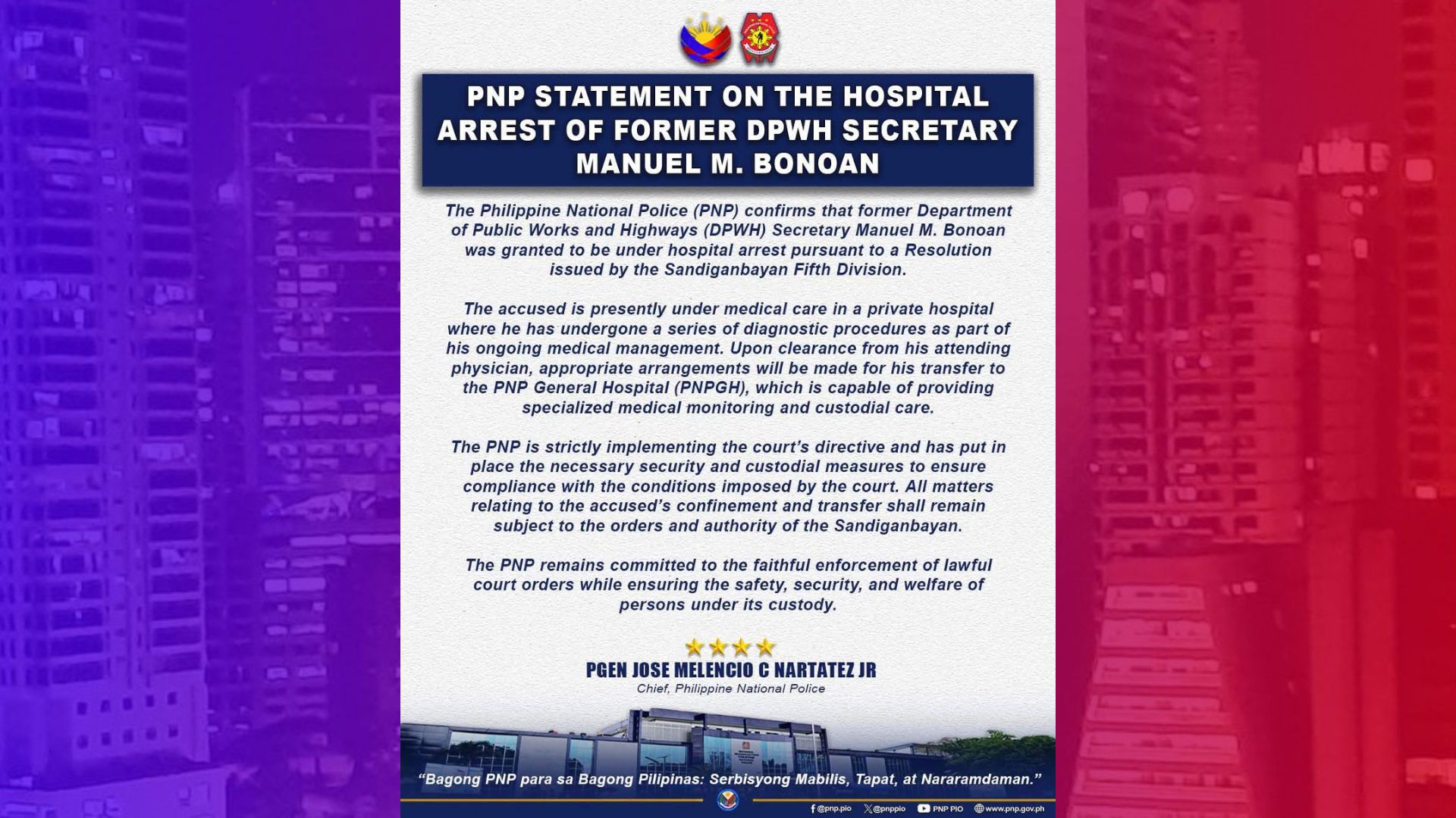 Dating DPWH Sec. Bonoan ibabalik sa PNP Hospital