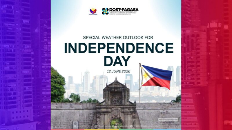 Ilang bahagi ng bansa makararanas ng kalat-kalat na pag-ulan sa Independence Day