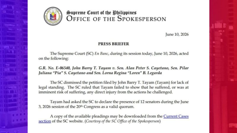Petisyon inihain ng isang guro tungkol sa palitan ng liderato sa Senado ibinasura ng SC