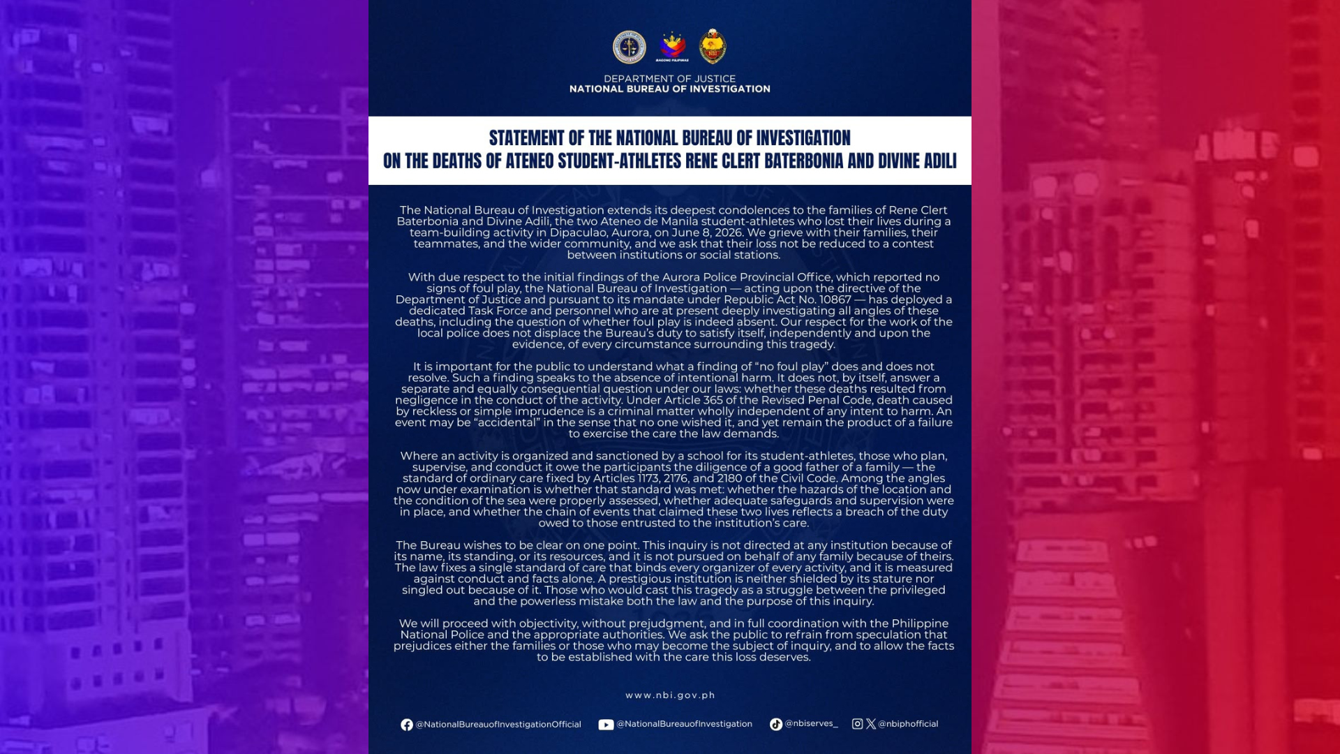 Task Force Baterbonia and Adili binuo ng NBI