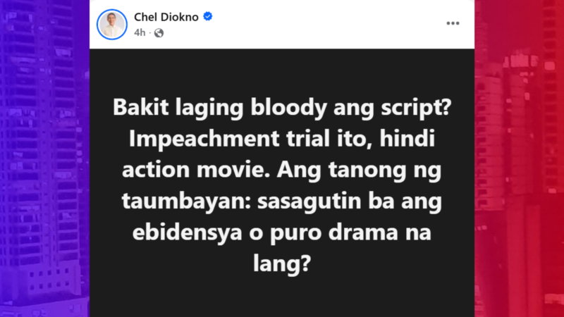 Rep. Diokno binatikos ang “bloodied” statement ni VP Sara