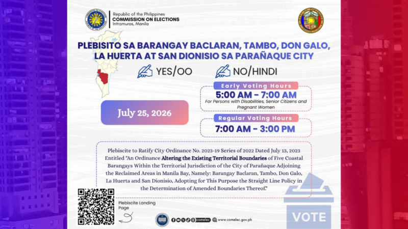 Comelec magsasagawa ng plebisito para sa 5 barangay sa Parañaque