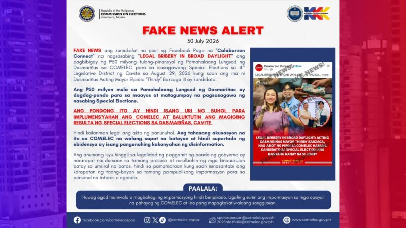 P50M cash na bigay ni acting Dasma Mayor Thirdy Barzaga sa Comelec hindi suhol sa eleksyon