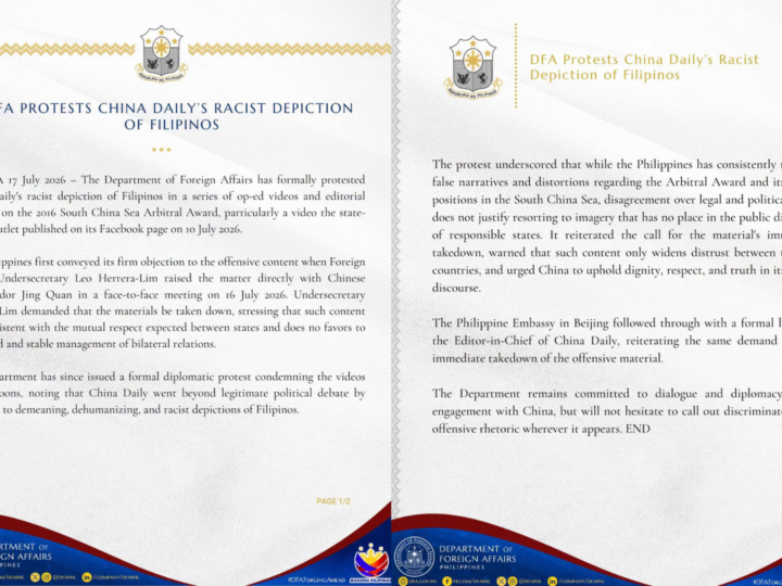 DFA nagkasa ng diplomatic protest dahil sa racist post ng China Daily