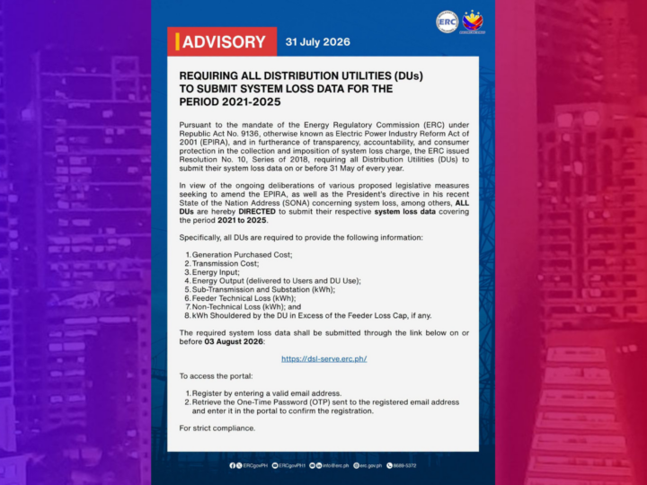 Systems Loss Data ipinasusumite ng ERC sa mga Distribution Utility