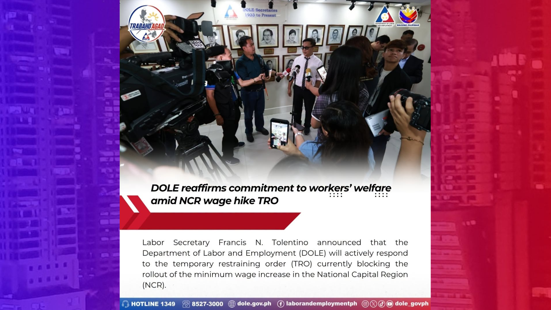 DOLE ilalaban ang P85 wage increase sa NCR