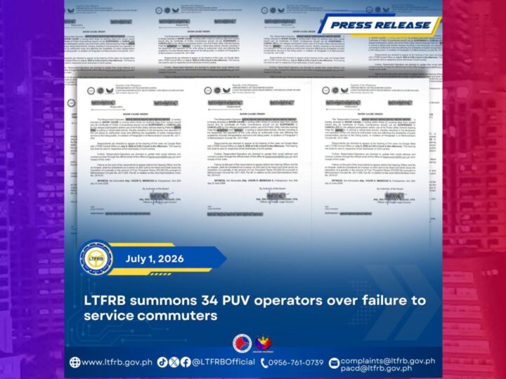 LTFRB ipinatawag ang operators ng 34 na PUVs na ginamit sa QC rally