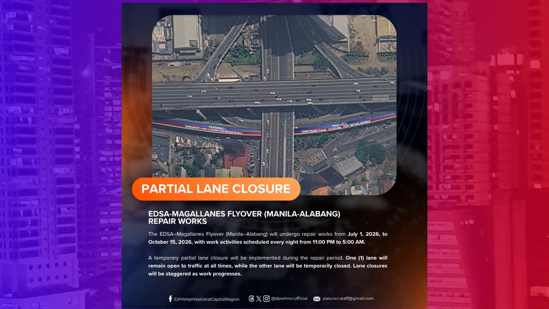 Bahagi ng EDSA-Magallanes flyover sasailalim sa repair sa loob ng 3-buwan