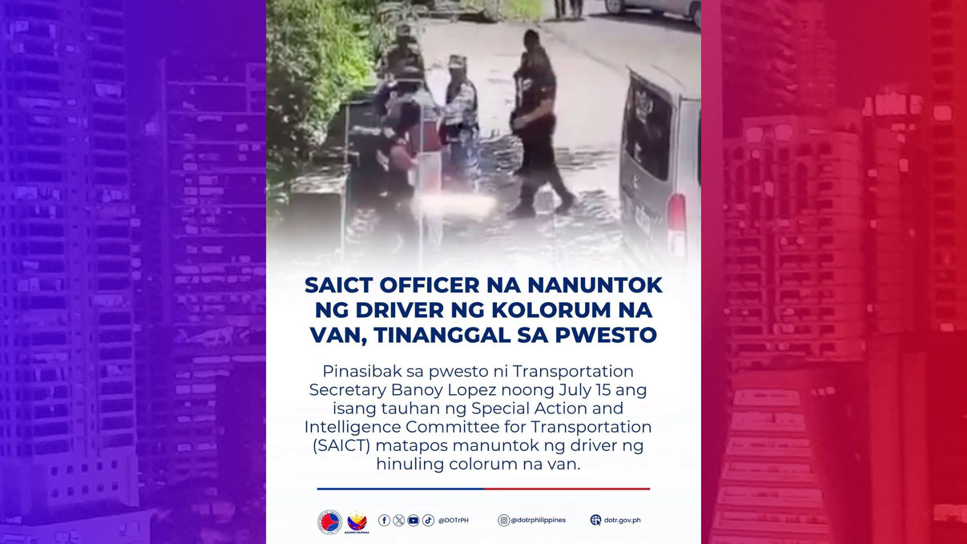 Opisyal ng SAICT na nanuntok ng driver ng kolorum na van, sibak sa pwesto