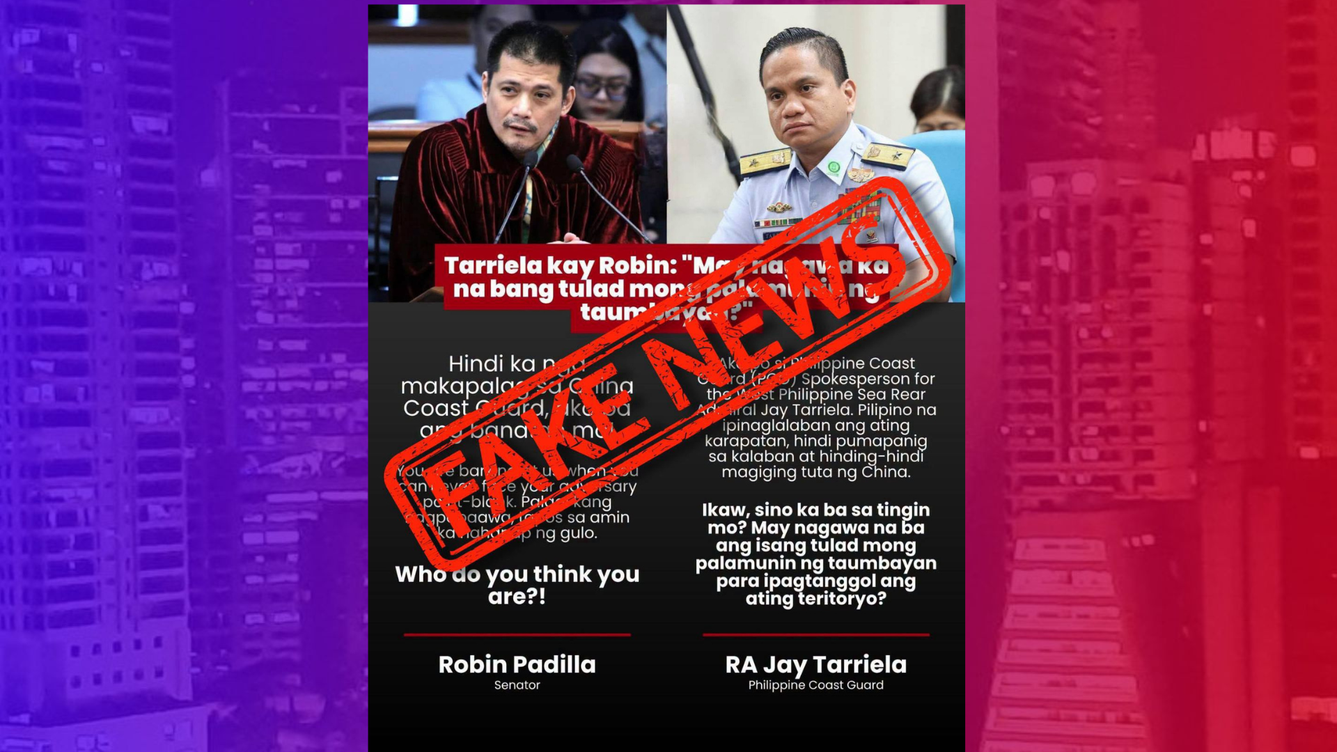 Tarriela itinangging tinawag niyang palamunin ng bayan si Sen. Padilla