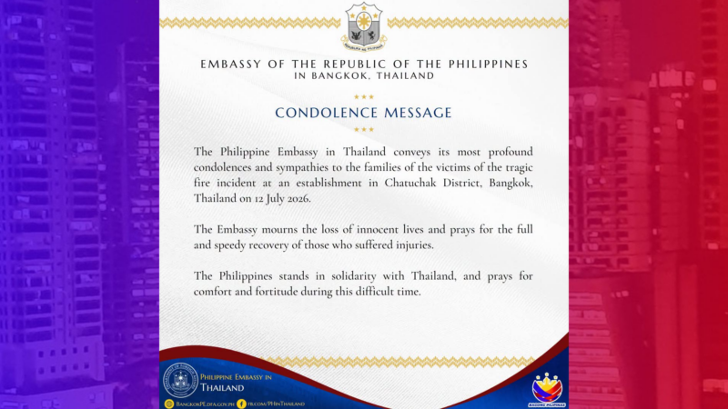 Pinas nakiramay sa Thailand kasunod ng sunog na naganap sa Bangkok