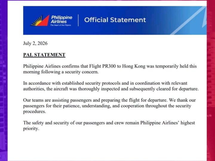 Eroplano ng PAL na nakaranas ng securitiy threat pinayagan nang makalipad