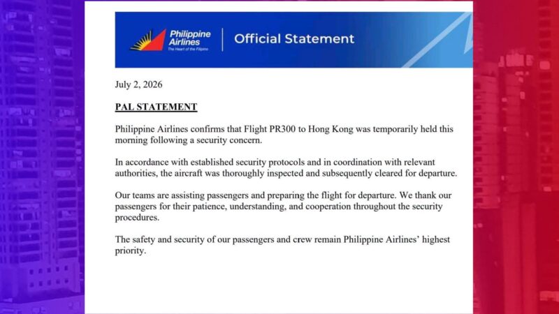 Eroplano ng PAL na nakaranas ng securitiy threat pinayagan nang makalipad