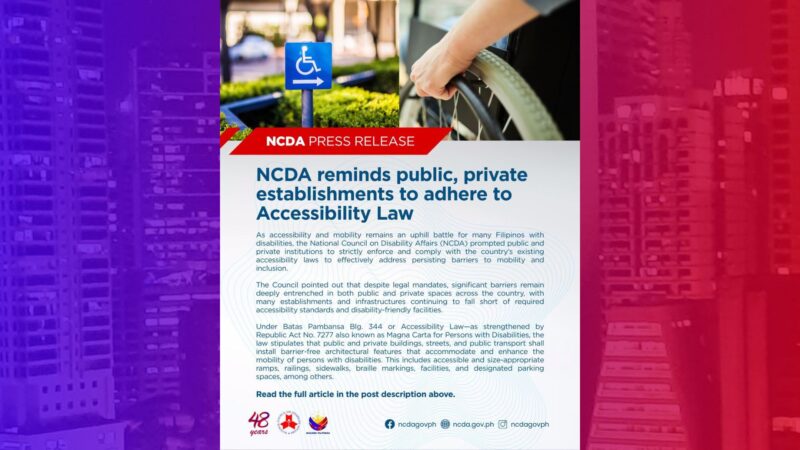 NCDA nagpa-alala sa sa pagkakaroon ng disability-friendly facilities